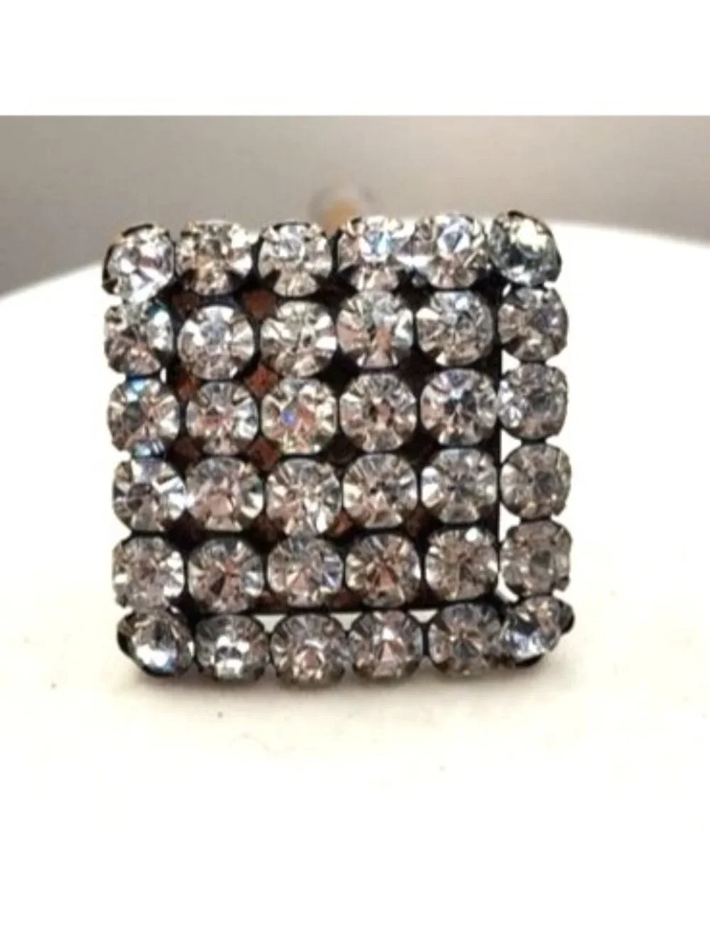 Vintage Square Rhinestone Stick Pin Brooch With Silver-Tone Metal Base
